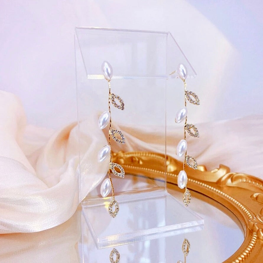 Wedding Jewelry - Gold Pearl Bridal Earrings