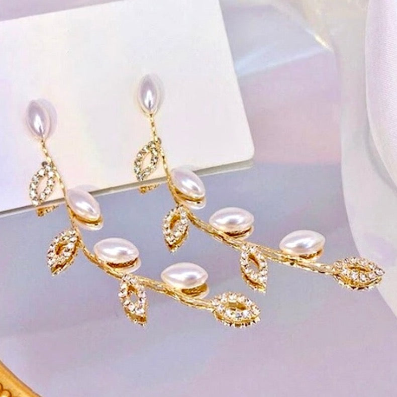 Wedding Jewelry - Gold Pearl Bridal Earrings