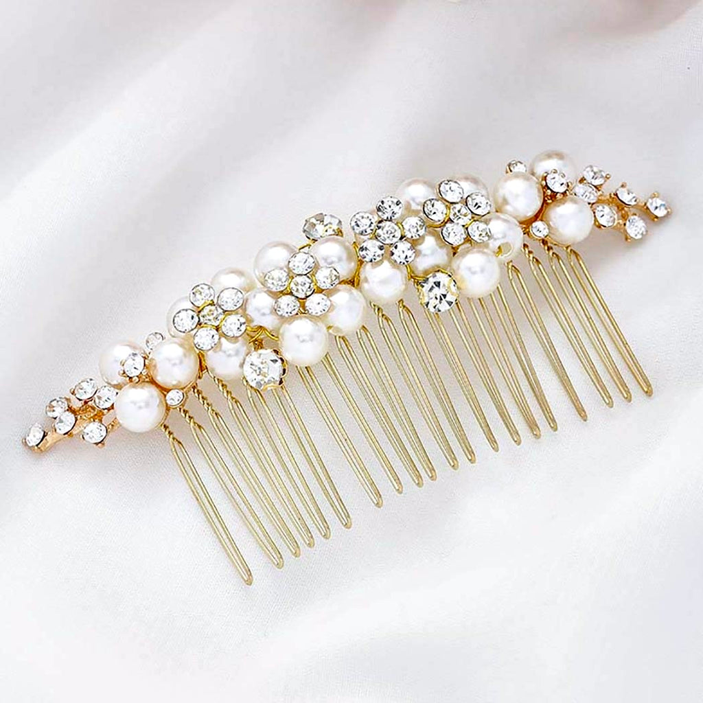 "Bertha" - Gold Pearl Bridal Hair Comb