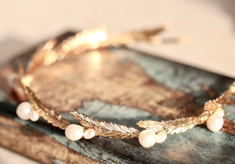 Wedding Hair Accessories - Gold Freshwater Pearl Bridal Headband