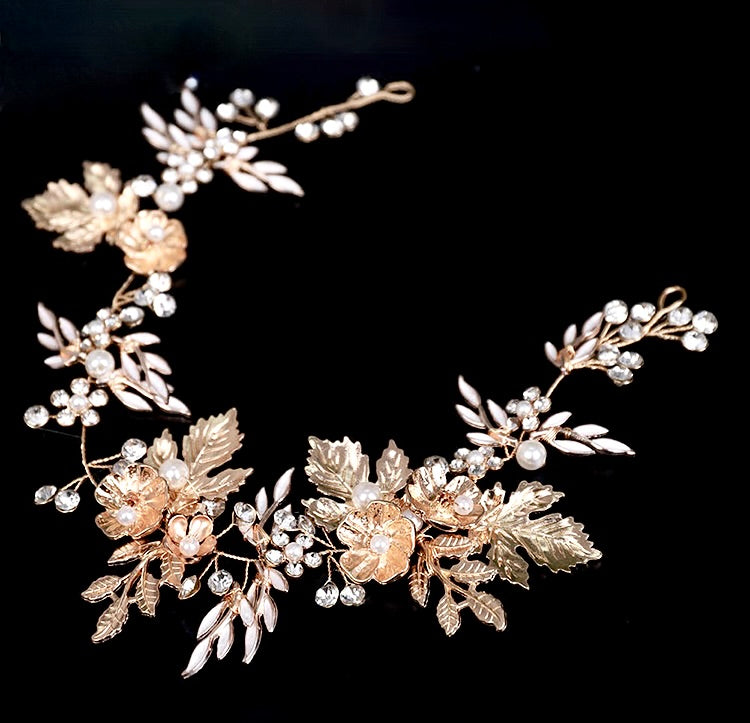 Wedding Hair Accessories - Gold Pearl Bridal Headdress