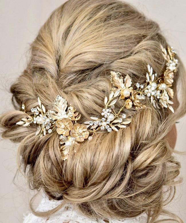 Wedding Hair Accessories - Gold Pearl Bridal Headdress