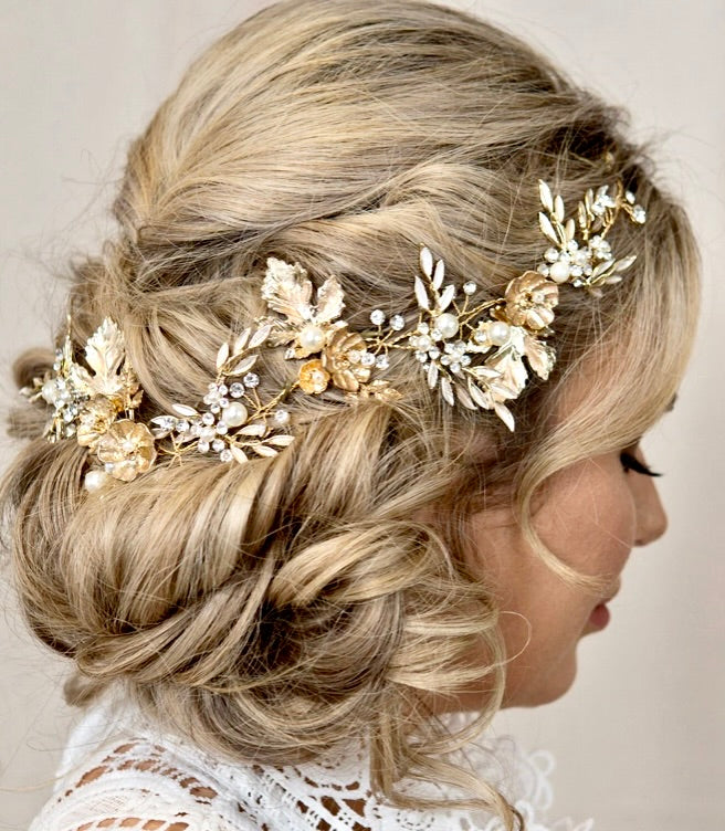 Wedding Hair Accessories - Gold Pearl Bridal Headdress