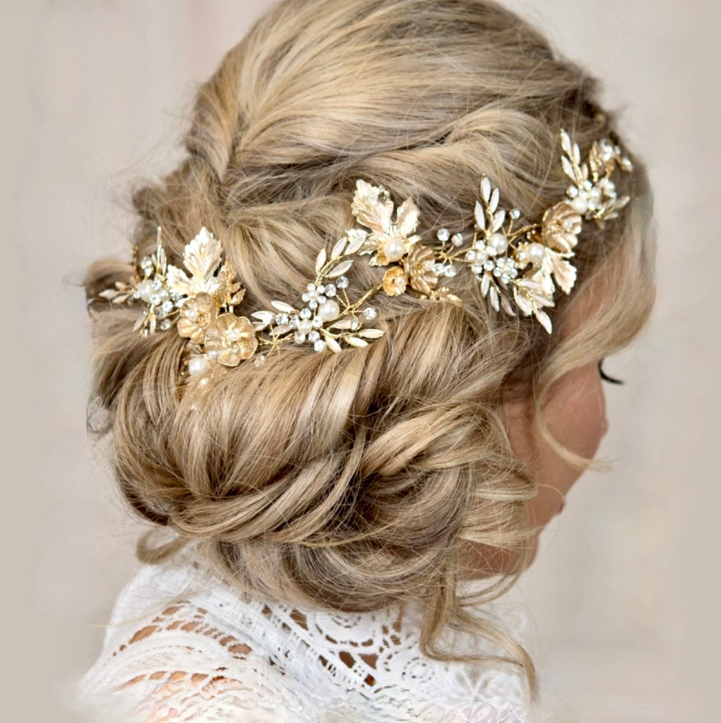 Wedding Hair Accessories - Gold Pearl Bridal Headdress