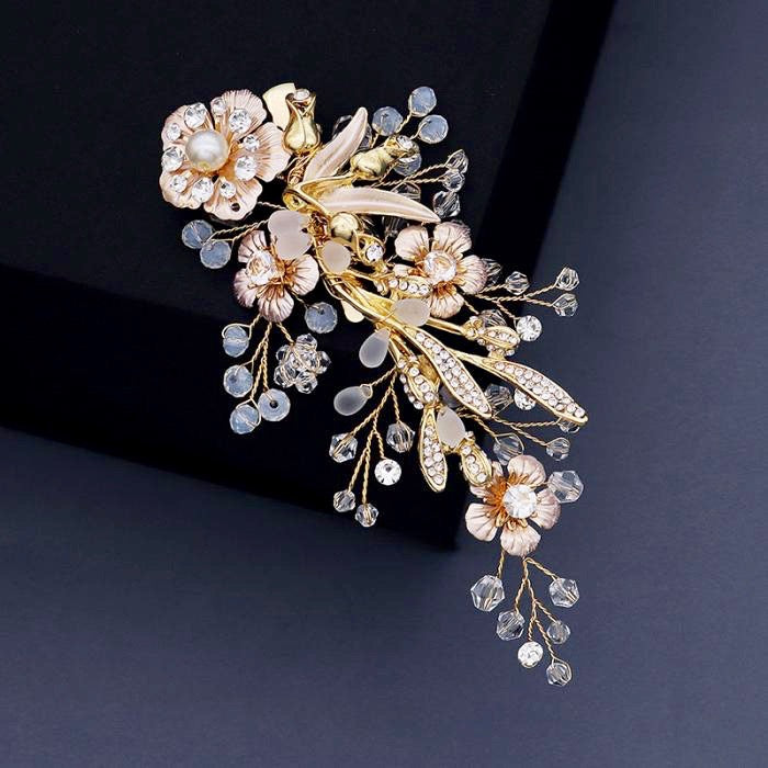 Wedding Hair Accessories - Pearl and Opal Gold Bridal Hair Comb