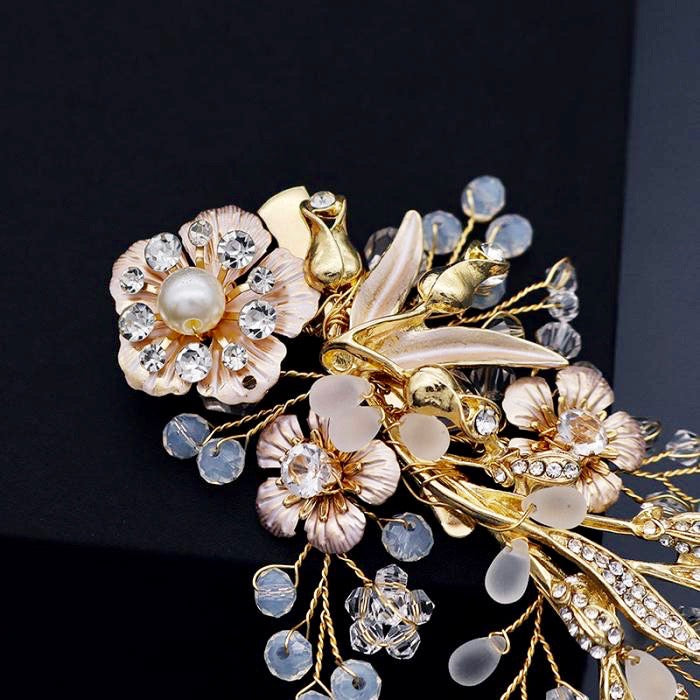 Wedding Hair Accessories - Pearl and Opal Gold Bridal Hair Comb