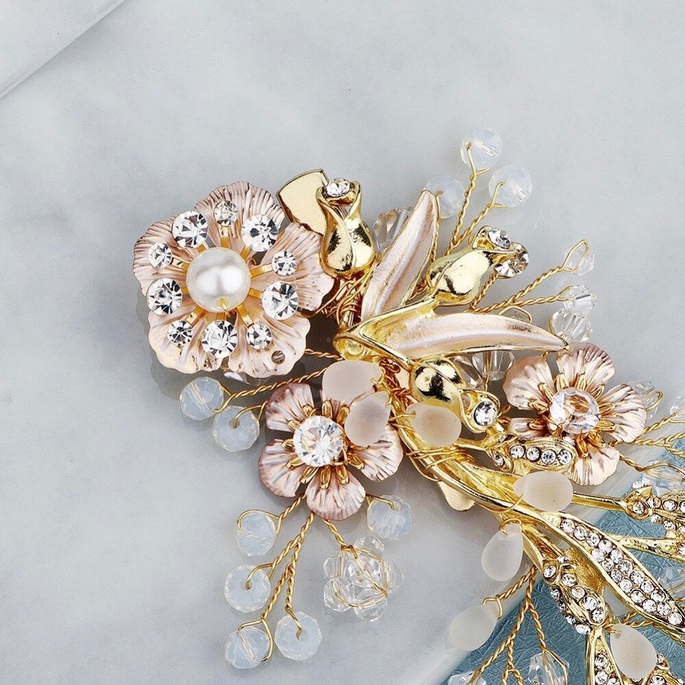 Wedding Hair Accessories - Pearl and Opal Gold Bridal Hair Comb