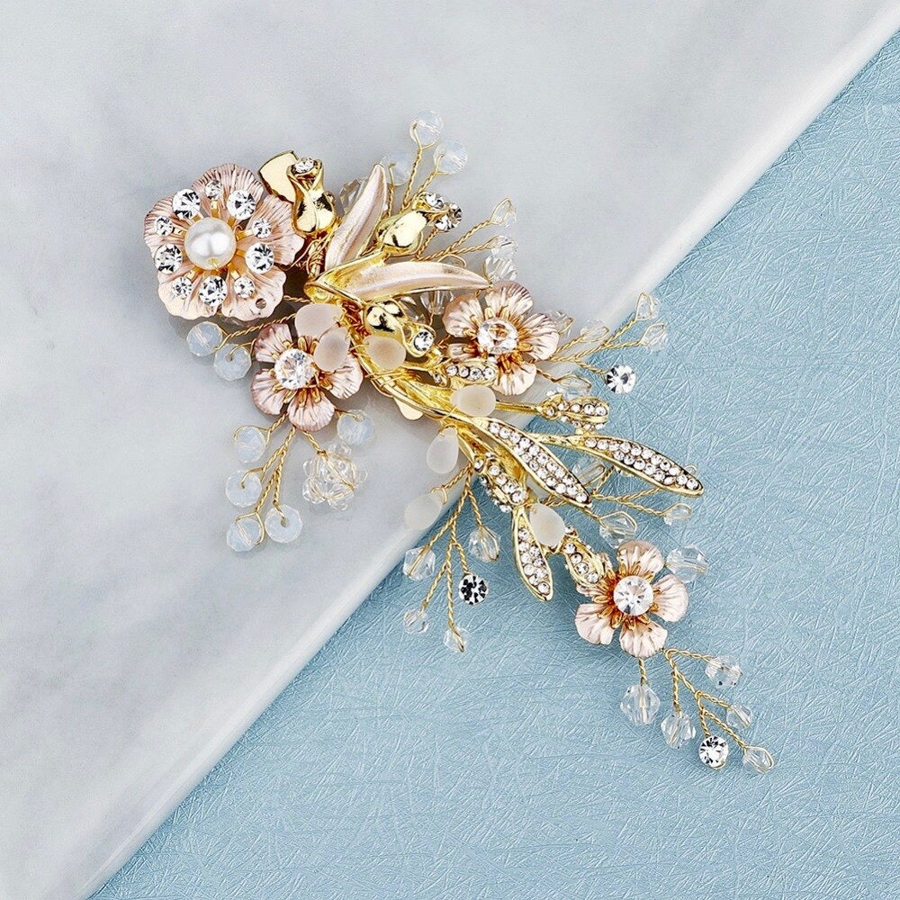 Wedding Hair Accessories - Pearl and Opal Gold Bridal Hair Comb