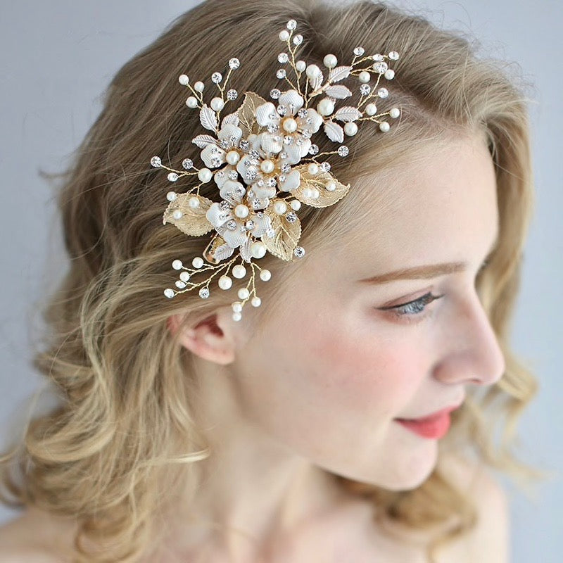 Wedding Hair Accessories - Gold Pearl Bridal Hair Clip