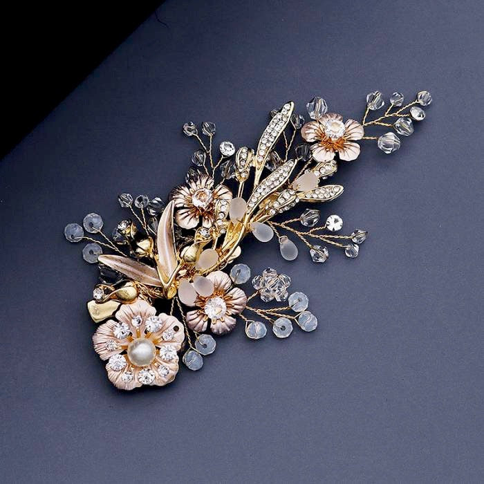 Wedding Hair Accessories - Pearl and Opal Gold Bridal Hair Comb