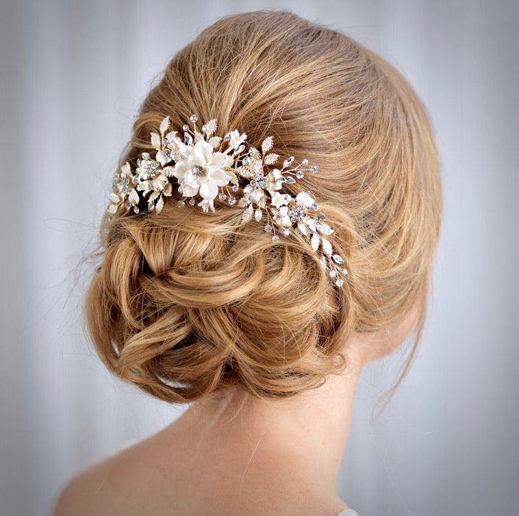 Wedding Hair Accessories - Gold Pearl Bridal Hair Comb