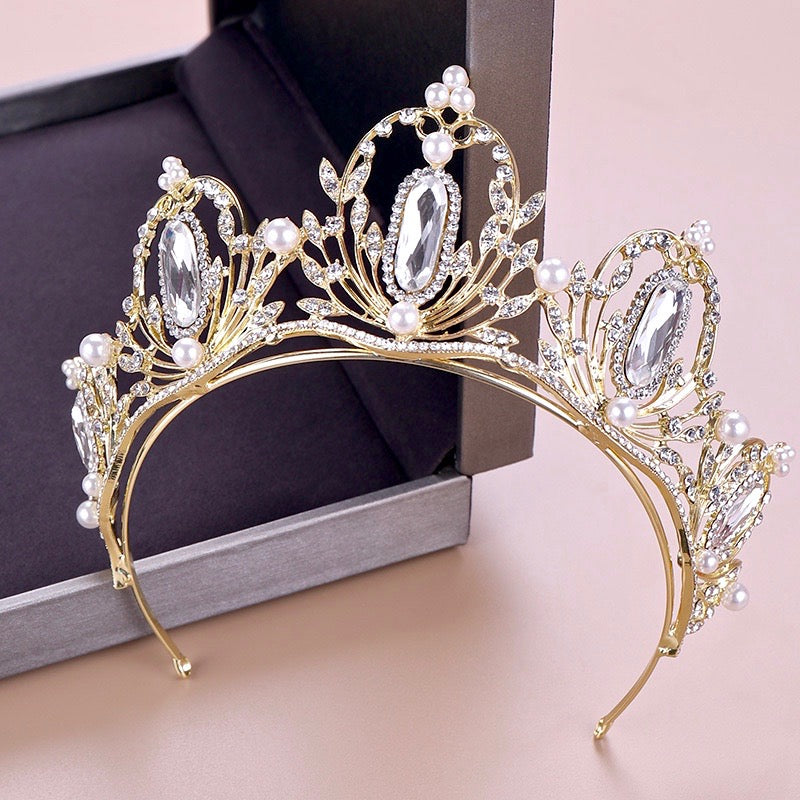 "Deryn" - Gold Pearl and Crystal Bridal Tiara