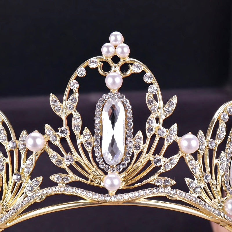 "Deryn" - Gold Pearl and Crystal Bridal Tiara