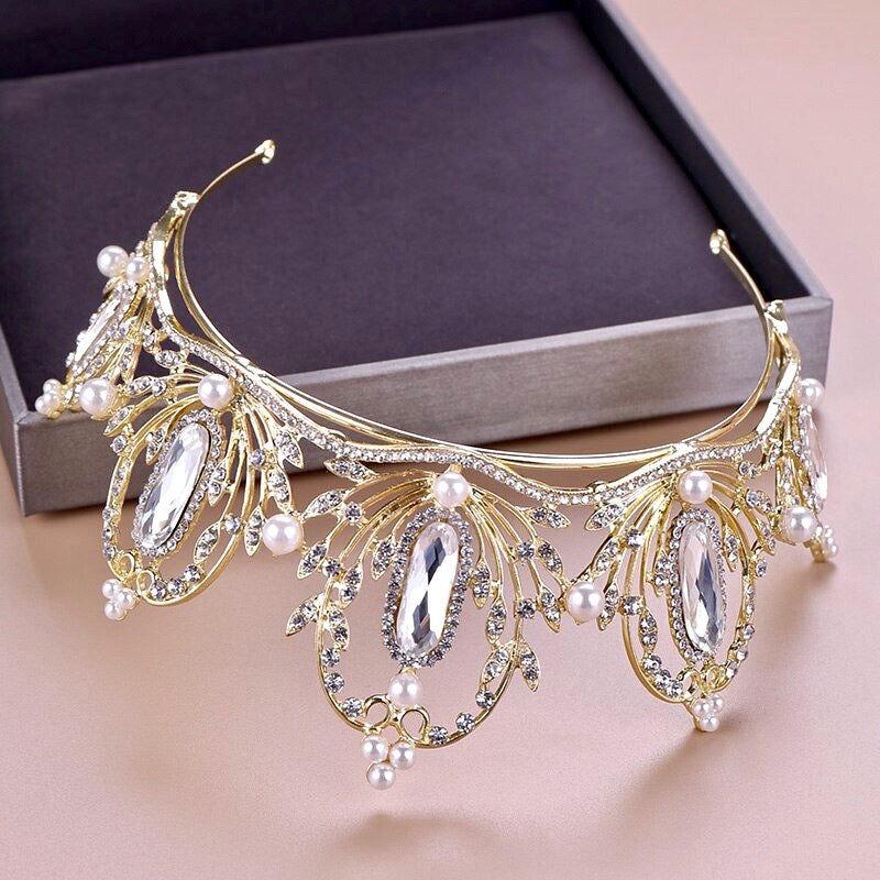 "Deryn" - Gold Pearl and Crystal Bridal Tiara