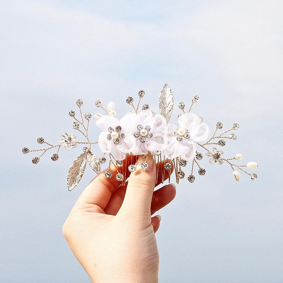Wedding Hair Accessories - Gold Pearl and Crystal Bridal Hair Comb