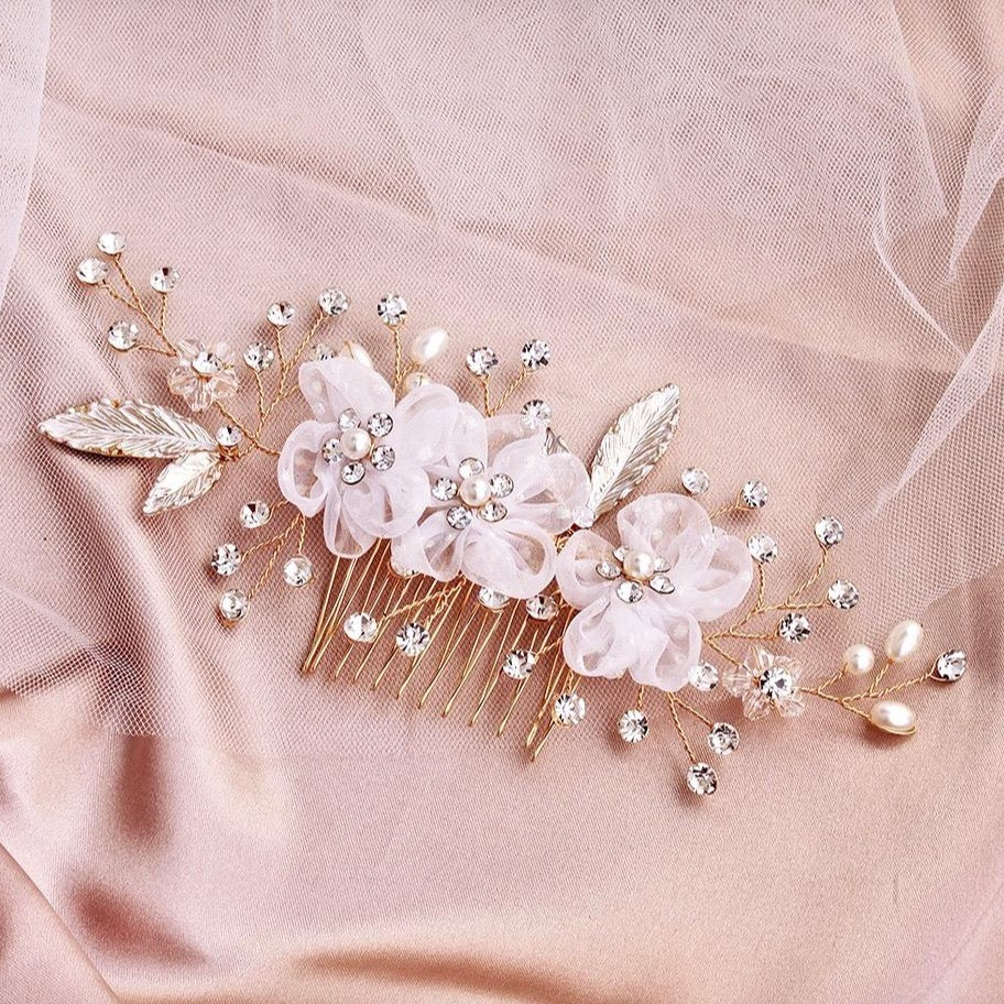 Wedding Hair Accessories - Gold Pearl and Crystal Bridal Hair Comb