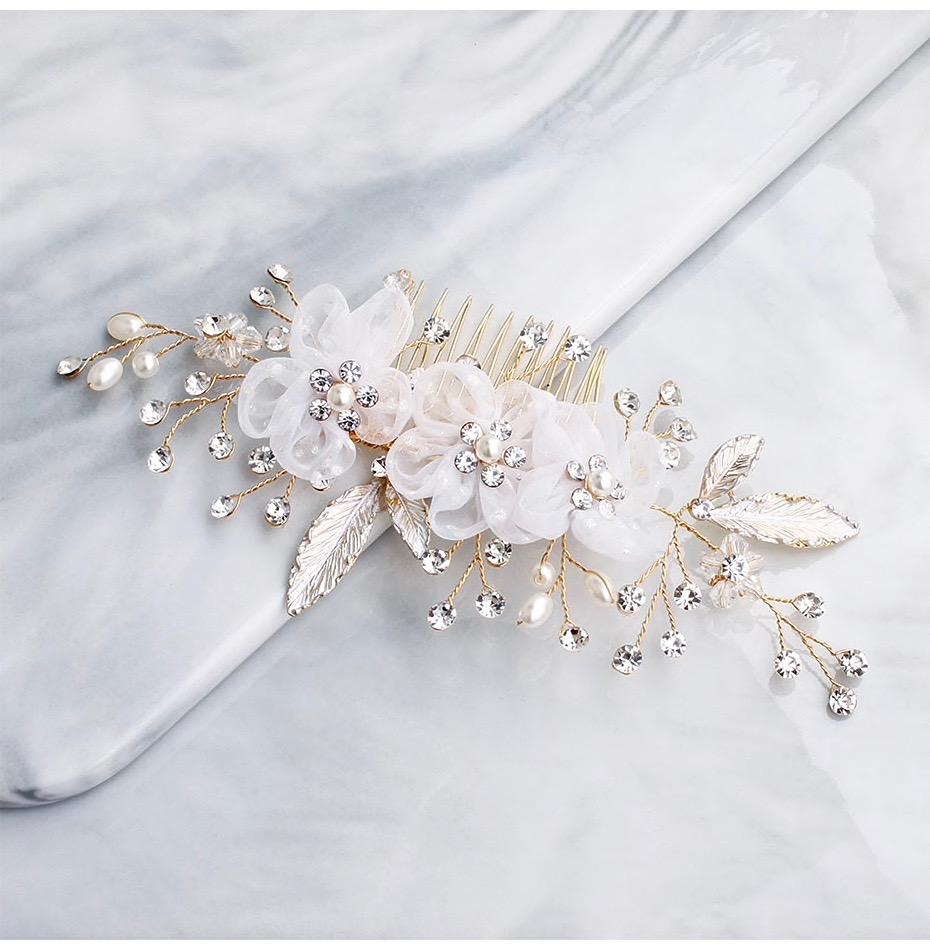 Wedding Hair Accessories - Gold Pearl and Crystal Bridal Hair Comb