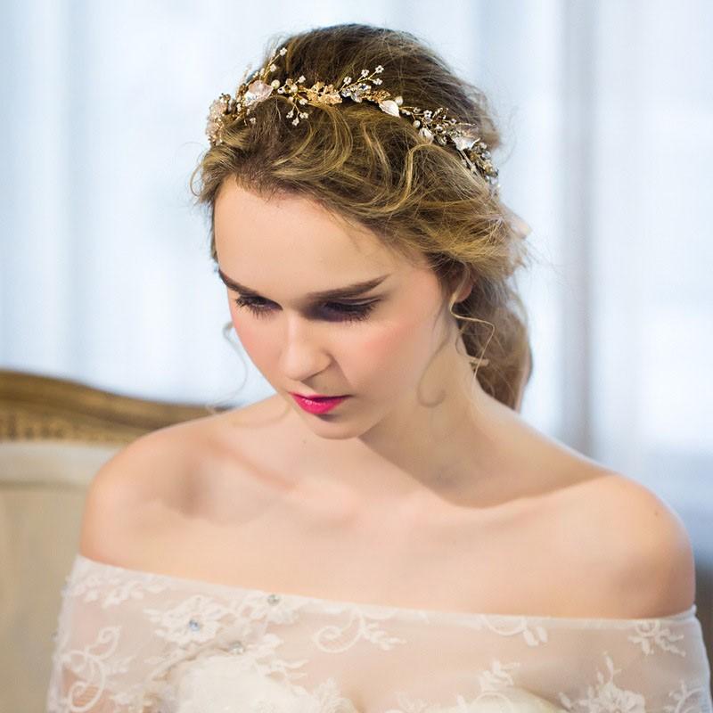 Wedding Hair Accessories - Gold Pearl and Crystal Bridal Headband