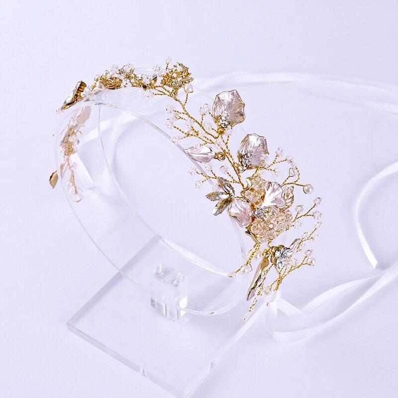 Wedding Hair Accessories - Gold Pearl and Crystal Bridal Headband