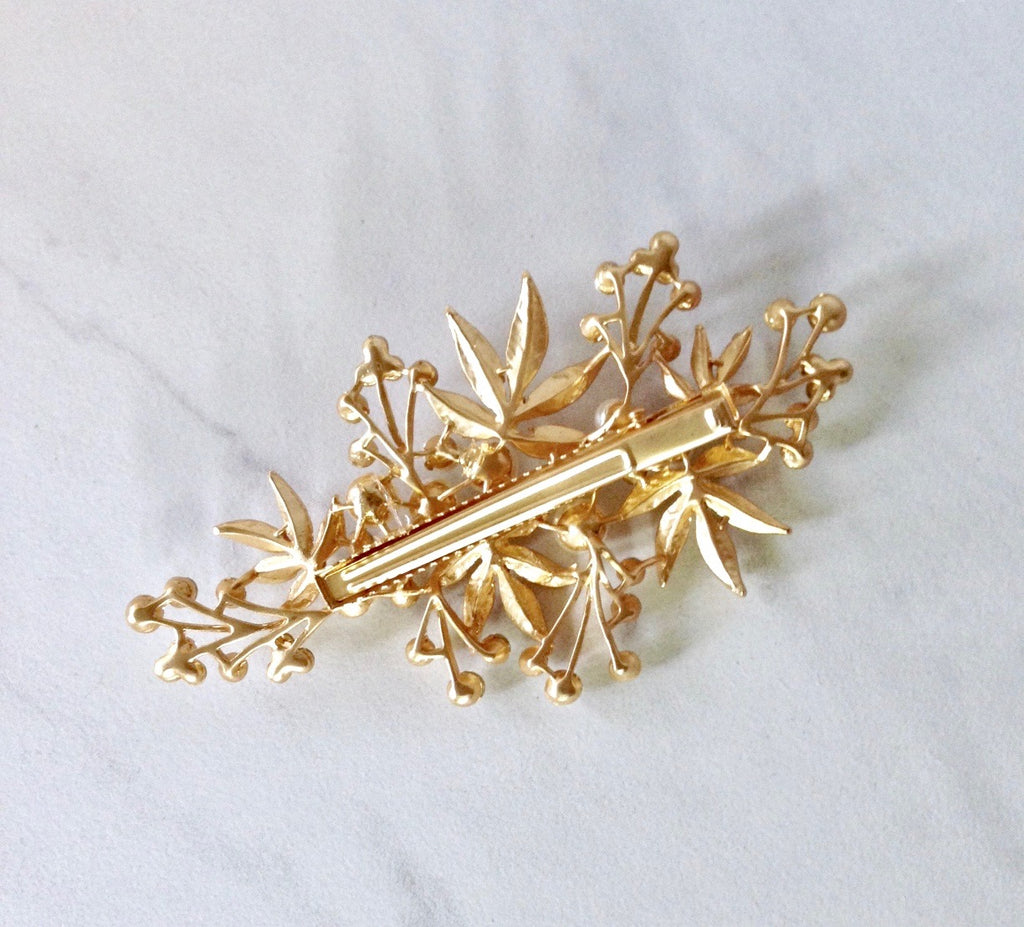 Wedding Hair Accessories - Gold Pearl and Crystal Bridal Hair Clip