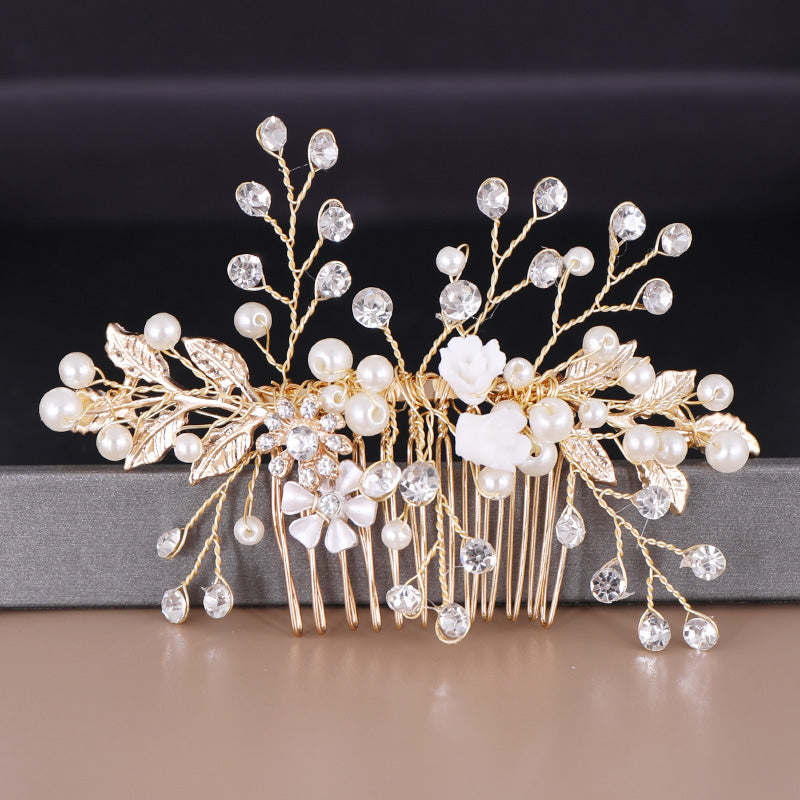 Wedding Hair Accessories - Gold Pearl and Crystal Bridal Hair Comb