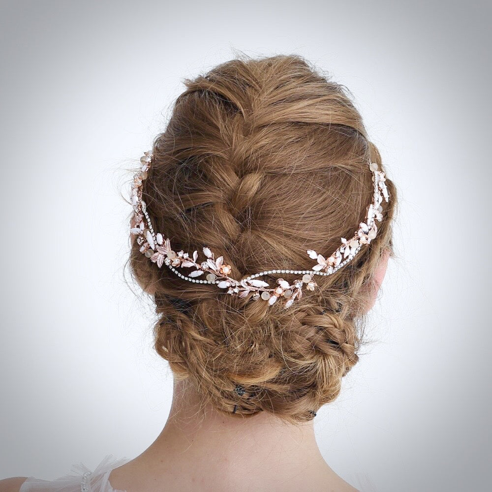 "Erin" - Rose Gold Pearl and Crystal Bridal Headband