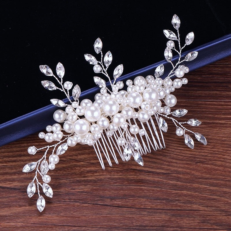 Wedding Hair Accessories - Silver Pearl and Crystal Bridal Hair Comb