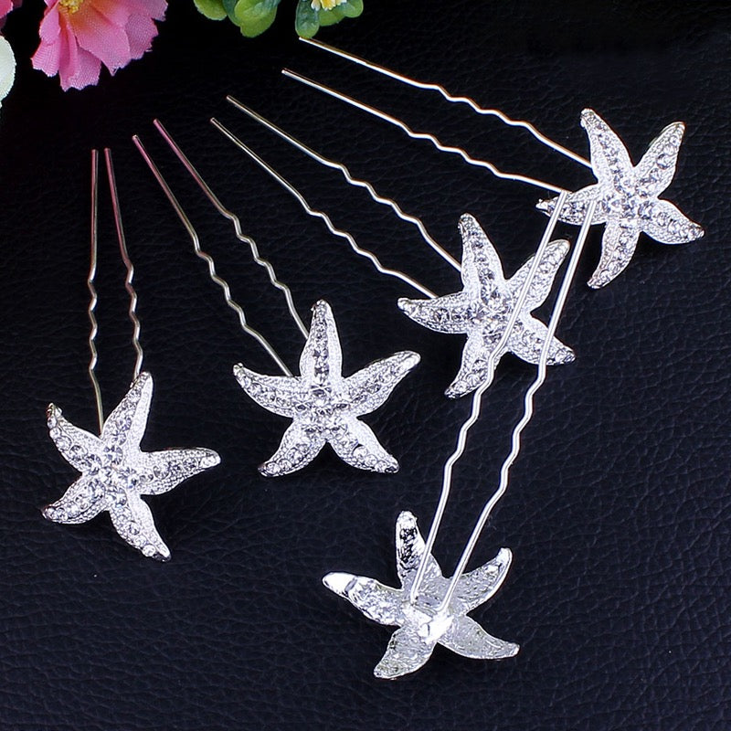 Wedding Hair Accessories - Crystal Sea Star Hair Pins - Set of 5