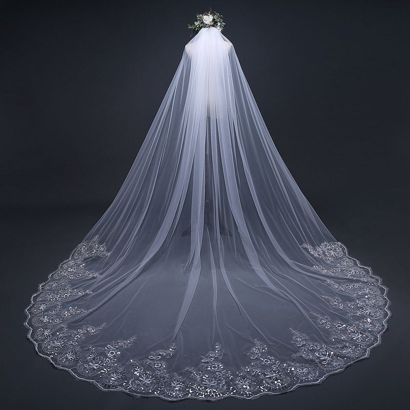 ACherieCouture Custom Royal Length Veil, Drop Style Veil, Mantilla Style Veil, Lace Edge Veil, Long Veil, Long Bridal Veil, Unique Lace Veil, Custom Veil