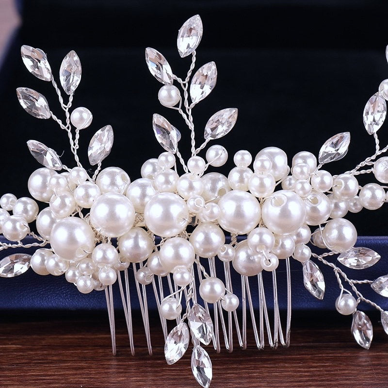 "Louisa" - Silver Pearl and Crystal Bridal Hair Comb