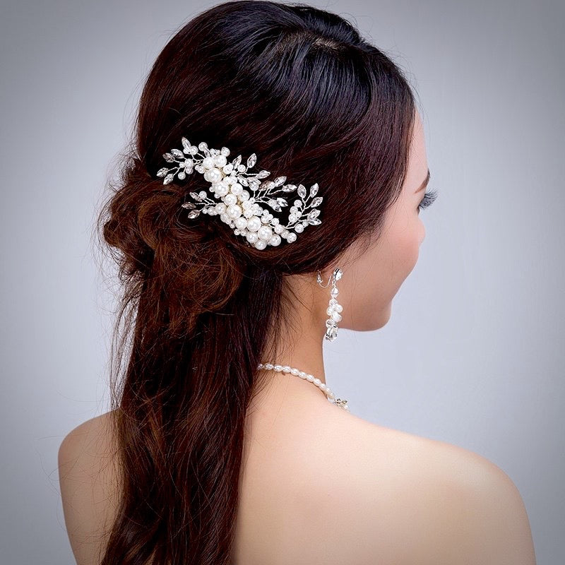 Wedding Hair Accessories - Silver Pearl and Crystal Bridal Hair Comb