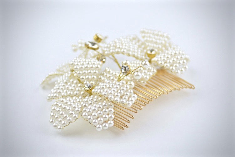 Wedding Hair Accessories - Gold Pearl Bridal Hair Comb