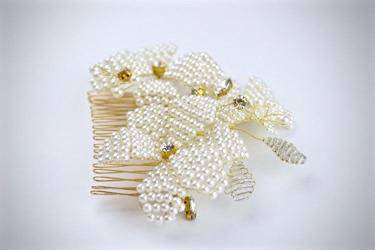 Wedding Hair Accessories - Gold Pearl Bridal Hair Comb