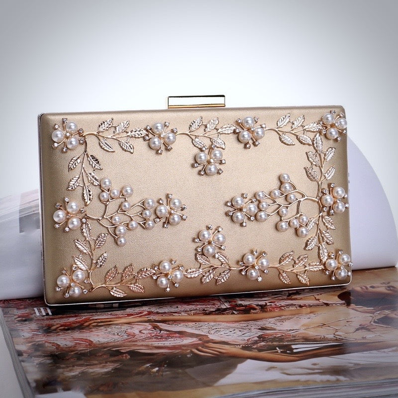 Wedding Accessories - Champagne Pearl Bridal Handbag Clutch