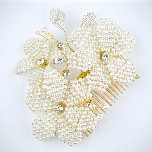 Wedding Hair Accessories - Gold Pearl Bridal Hair Comb