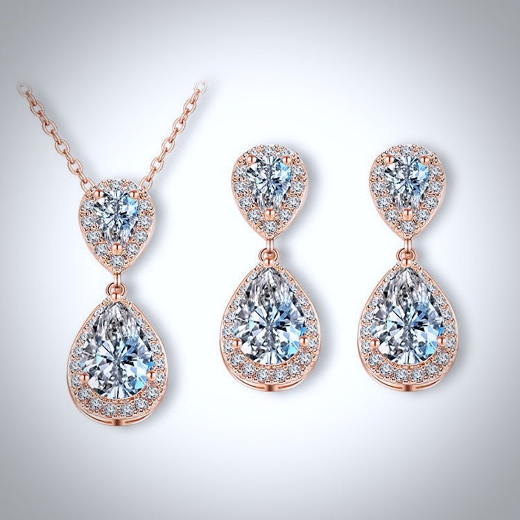 "Renee" - Cubic Zirconia Bridal Jewelry Set - Available in Silver, Rose Gold and Yellow Gold
