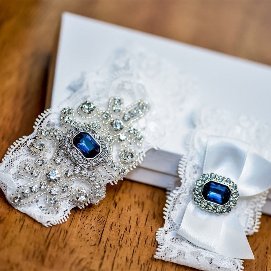 Wedding Accessories - Blue Crystal Bridal Garter Set