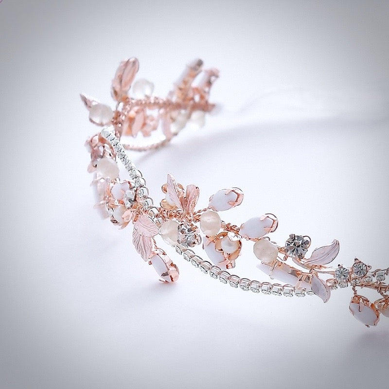 "Erin" - Rose Gold Pearl and Crystal Bridal Headband