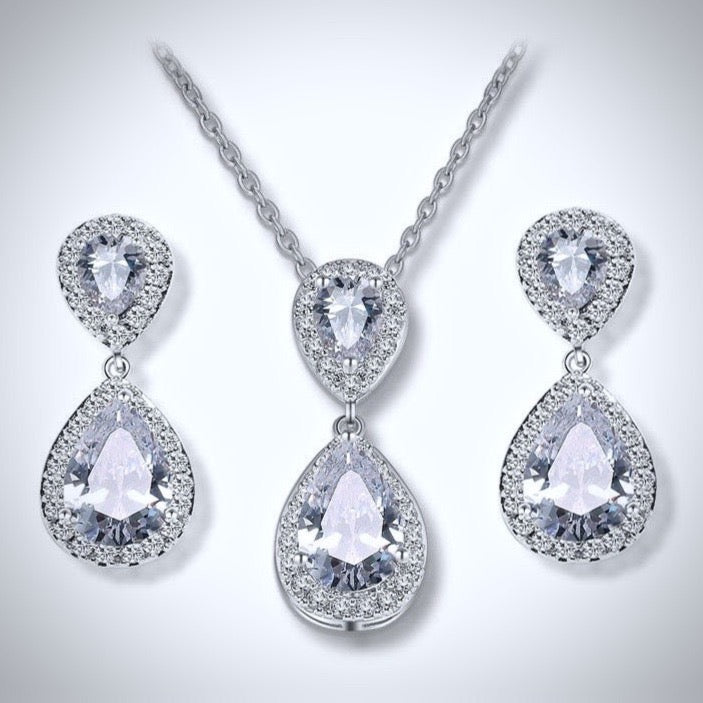 "Renee" - Cubic Zirconia Bridal Jewelry Set - Available in Silver, Rose Gold and Yellow Gold