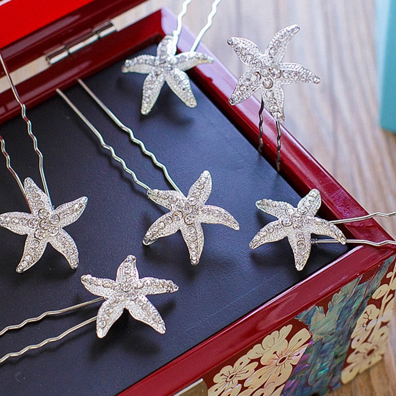 Wedding Hair Accessories - Crystal Sea Star Hair Pins - Set of 5
