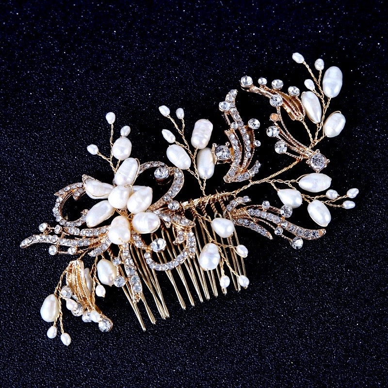 "Samantha" - Pearl and Crystal Bridal Hair Comb - Available in Silver and Gold