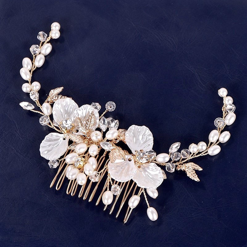 Wedding Hair Accessories - Pearl and Crystal Bridal Hair Comb - Available in Gold and Silver