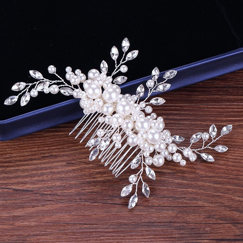 Wedding Hair Accessories - Silver Pearl and Crystal Bridal Hair Comb