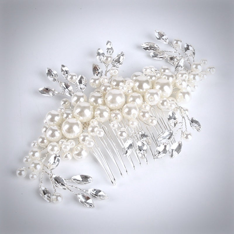 Wedding Hair Accessories - Silver Pearl and Crystal Bridal Hair Comb