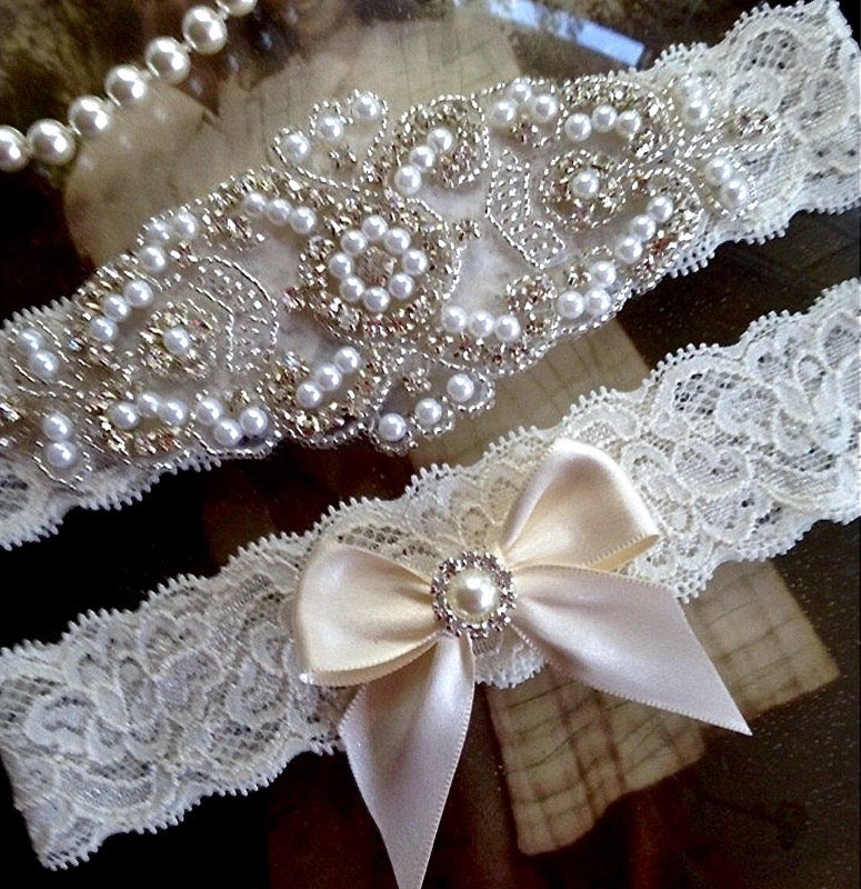 Wedding Accessories - Lace and Crystal Bridal Garter Set