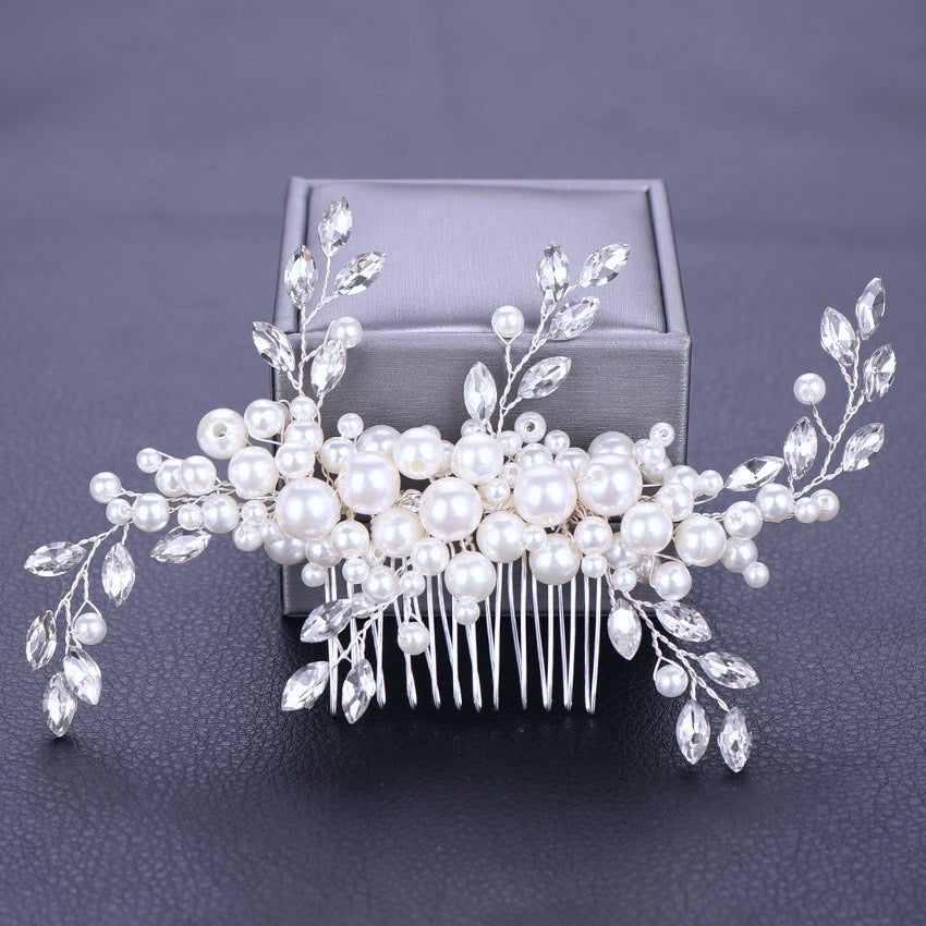 Wedding Hair Accessories - Silver Pearl and Crystal Bridal Hair Comb