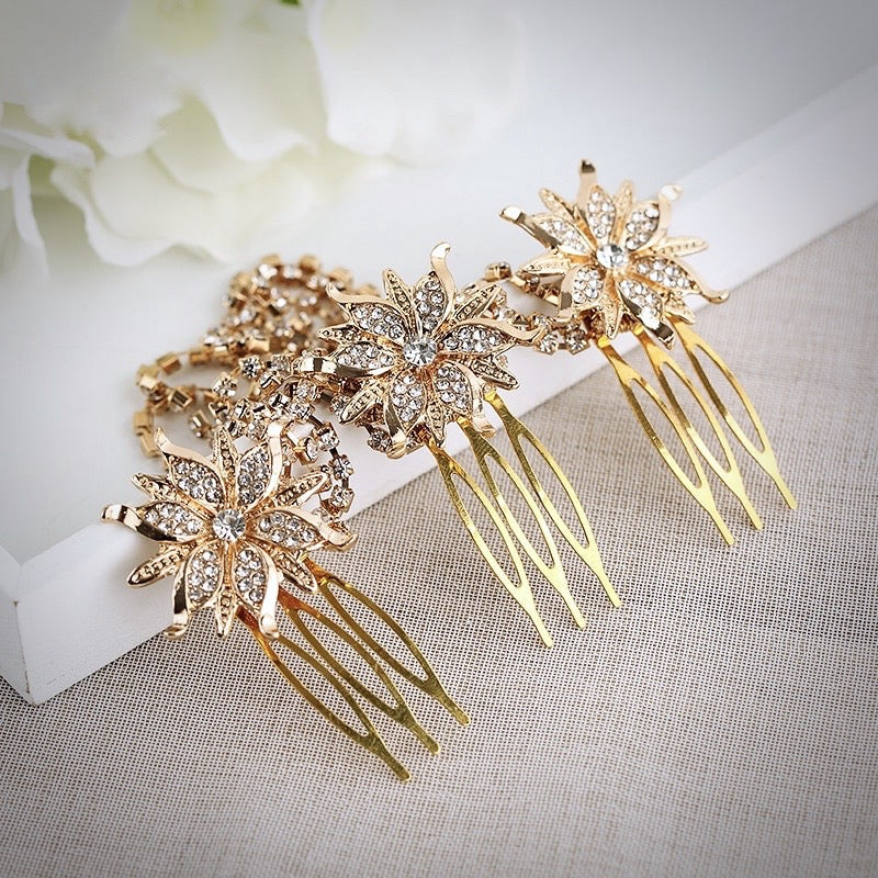 Wedding Hair Accessories - Gold Crystal Bridal Hair Drape