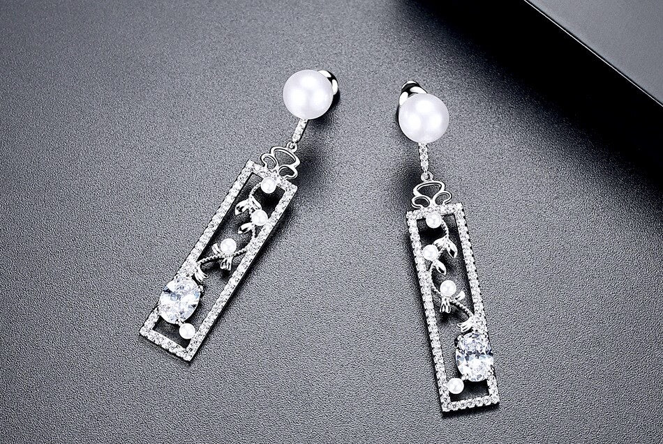 "Trina" - Pearl and Cubic Zirconia Bridal Earrings