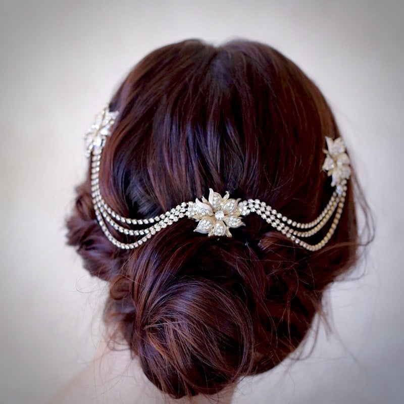 Wedding Hair Accessories - Gold Crystal Bridal Hair Drape