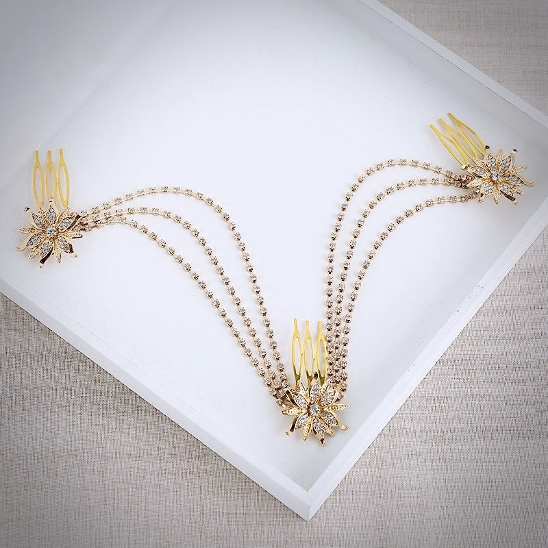 Wedding Hair Accessories - Gold Crystal Bridal Hair Drape